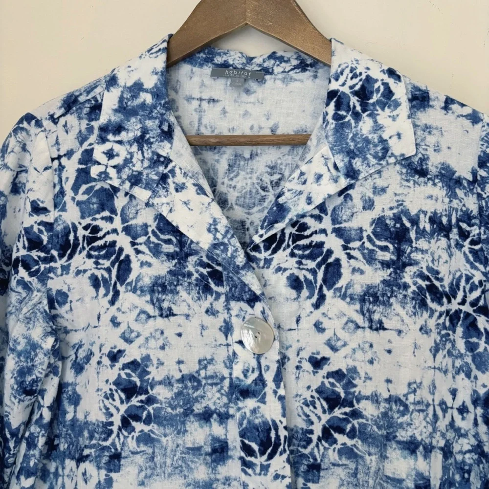 Habitat Batik Tie Dye Linen Button Front Shirt Small Coastal Grandma
